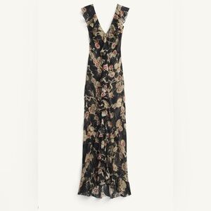NWT KATE MOSS FOR ZARA black silk floral long dress size small & medium